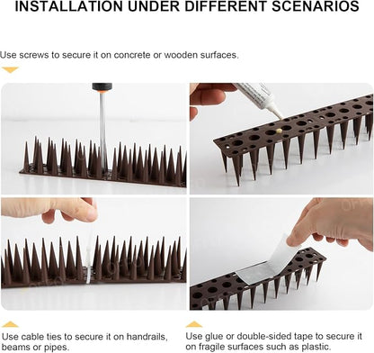 OFFO Bird Spikes for Pigeon Woodpecker Crow, Covers 45.1 Feet(13.7m), Outdoor Use for Balcony Patio Window, Easy to Install, Brown