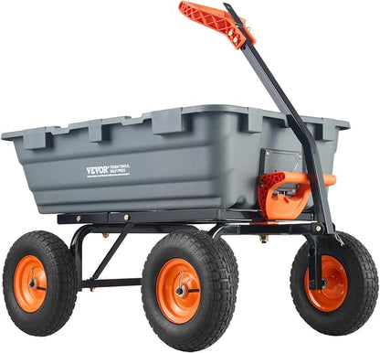 VEVOR Heavy Duty 1200lbs 7 Cu.Ft Wheelbarrow Garden Dump Cart Wagon | 2-in-1 Convertible Handle to Trailer For ATV Mower Tractor, 13in All Terrain Wheels