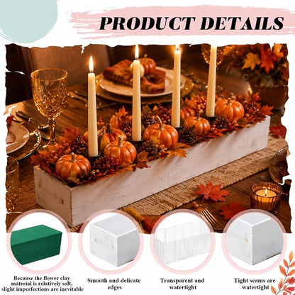 Dandat 1 Set Wood Boxes for Centerpieces 28x5 Inch Rectangle Wooden Planter Box Rustic Wooden Planters with Removable Plastic Liner Floral Foam Blocks for Christmas Wedding Home Garden Decor(White)