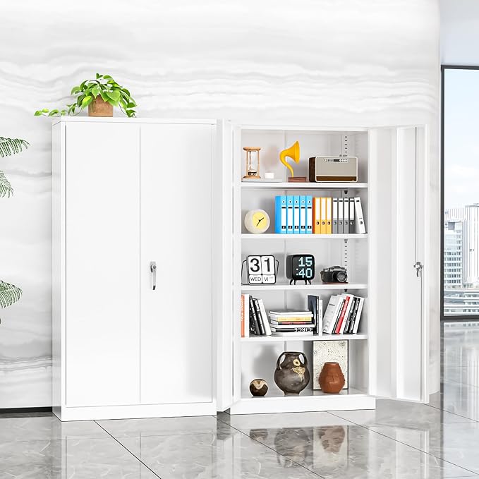 INTERGREAT White Metal Storage Cabinet, 72" Locking Steel Cabinets with 2 Door and 4 Adjustable Shelves, Tall Metal Cabinet for Home Office, Garage, Warehouse