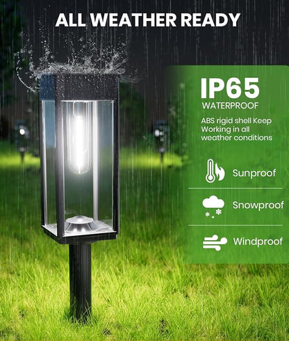 BITPOTT Bright Solar Lights Outdoor Waterproof IP65, 4 Pack Pathway Lights Solar Powerd, Auto On/Off Solar Outdoor Lights for Path, Yard, Landscape, Lawn, Patio, Walkway, Driveway, Garden Decor