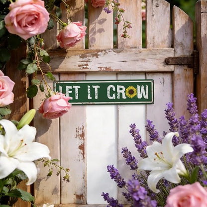 Garden Metal Tin Sign, Rustic Farmhouse Decor, Let It Grow, Gardening Wall Art Decor, for Yard Fence Door Porch, Garden Indoor Outdoor Decoration, 15.7 x 3.9 Inches