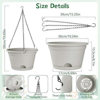 Nooulap 4 Pack Hanging Planters Outdoor, 10 Inch Hanging Plant Pot, Grey | Hanging Baskets for Plants, Outdoor Indoor Use, Place & Hanging Flowers Pots, with 40cm Chains, Home Garden Porch Decor