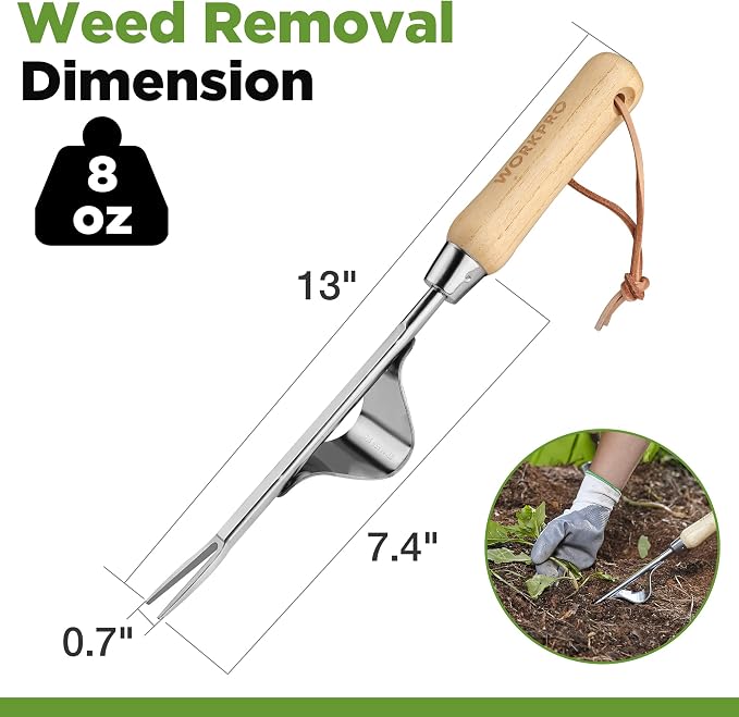 WORKPRO Weed Puller Tool, Metal Leverage Base and V-Shaped Forks for Easy Weed Removal & Deeper Root Digging, Heavy Duty Stainless Steel with Soft Handle, Manual Hand Weeder for Gardening
