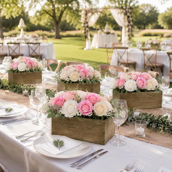 Havawish 5 Sets 10 x 4 x 4 in Wood Rectangular Planter Boxes Bulk Wood Flower Box Centerpiece Vases with Floral Foam Blocks Rustic Flower Pot Indoor Window for Wedding Arrangement