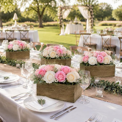 Havawish 5 Sets 10 x 4 x 4 in Wood Rectangular Planter Boxes Bulk Wood Flower Box Centerpiece Vases with Floral Foam Blocks Rustic Flower Pot Indoor Window for Wedding Arrangement
