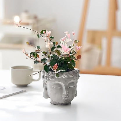 Buddha Head Planter with Drainage Hole - Zen Flower Pot for Succulents, Air Plants, Home & Office Decor, Gift for Plant Lovers (Indoor/Outdoor Use)﻿