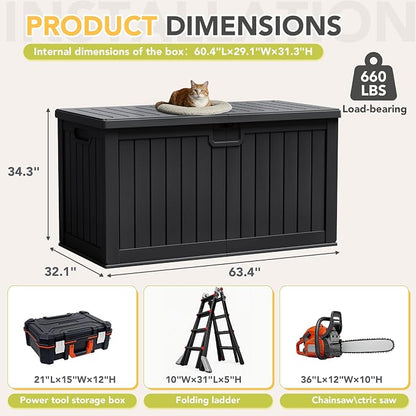 240 Gallon HDPE Deck Box Outdoor Indoor Waterproof Storage Box for Patio Furniture, Pool Accessories, Garden Tools, and Cushion Storage, Black