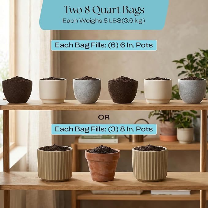 Rosy Soil Houseplant Potting Soil, 8 Quarts, Pack of 2 | Organic Indoor Potting Mix with Biochar and Worm Castings, For Monstera, Pothos, Tropical Indoor Plants, Peat Free