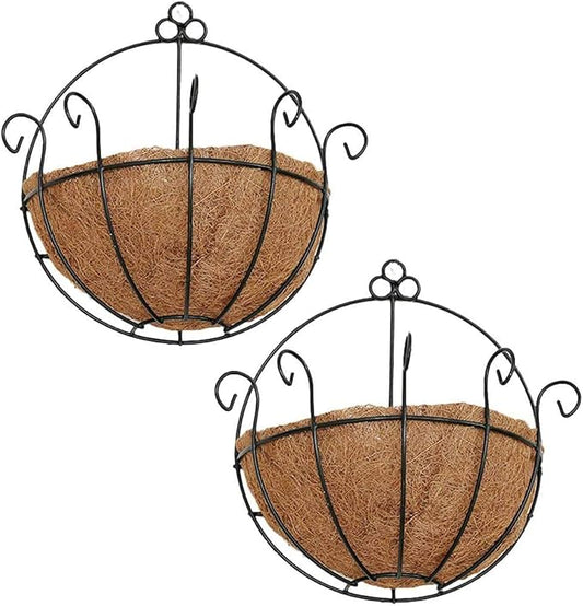 Orgrimmar 2 Pcs Iron Wall Hanging Planters Basket 9.8 Inches Half Round Plant Flower Wall Holder with Coco Coir Liner Plant Hanger Decoration for Garden Porch Balcony Indoor Outdoor