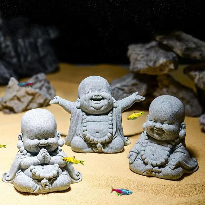 livelyfish Buddha Fish Tank Decor Asian Stone Buddha Figurines for Aquarium Zen Garden Fish Tank Statue Decorations Mini Stone Buddha Zen Garden Sculptures Decor,Gift, G