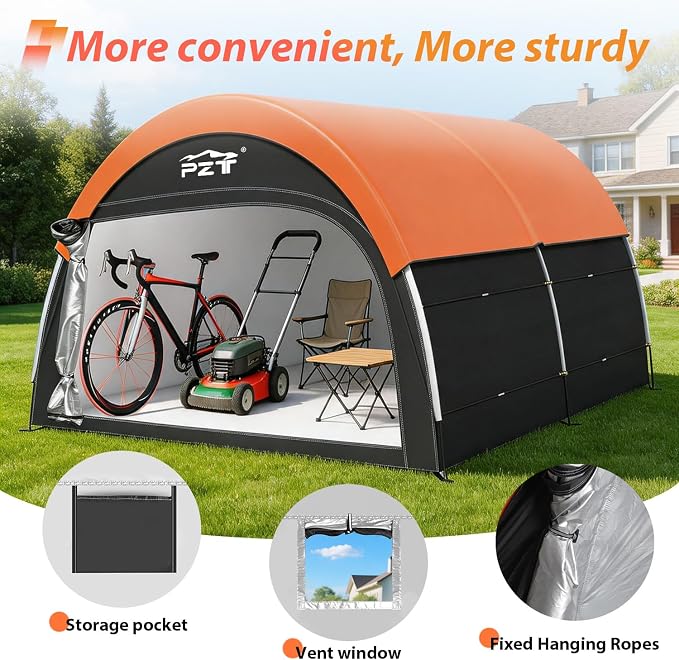 Upgraded Bike Tent with Rain Cover, Portable Outdoor Storage Shed for 8-10 Bikes, 210D Oxford Fabric PU4000 Waterproof, Bike Shed/Bike Cover for Motorcycles, Garden Tools, Lawn Mower