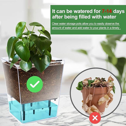 Self Watering Pots Set, 5 Pack 2.7 Inch Self Watering Pots for Indoor Plants, Clear Planter Pot with Deep Reservoir for Spider Plant, Orchid, African Violet (5Pcs Small)