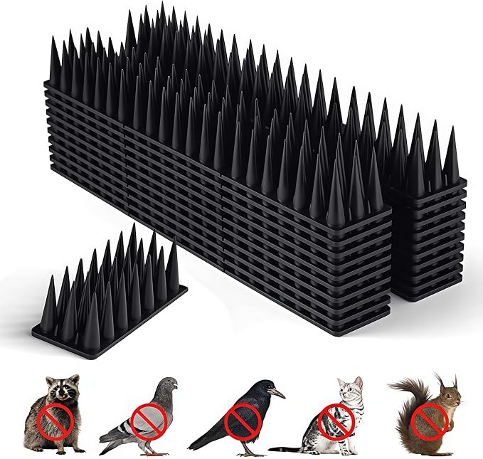BORHOOD Bird Spikes, 40 Pack Pigeon Deterrent for Small Birds Raccoon Cats Defender for Outside to Keep Squirrel Away, Plastic Fence Spike for Railing and Roof-Black