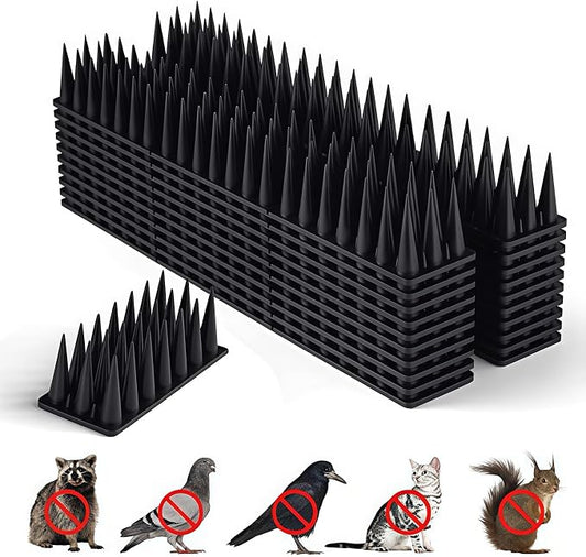BORHOOD Bird Spikes, 40 Pack Pigeon Deterrent for Small Birds Raccoon Cats Defender for Outside to Keep Squirrel Away, Plastic Fence Spike for Railing and Roof-Black