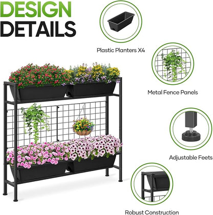 CADUKE Raised Garden Bed, Garden Raised Planter Box with Legs, 32" Elevated Vegetable Garden Beds with Drainage Holes & Trellis, Herb Garden Planter Outdoor for Vegetables, Balcony, Patio, Black