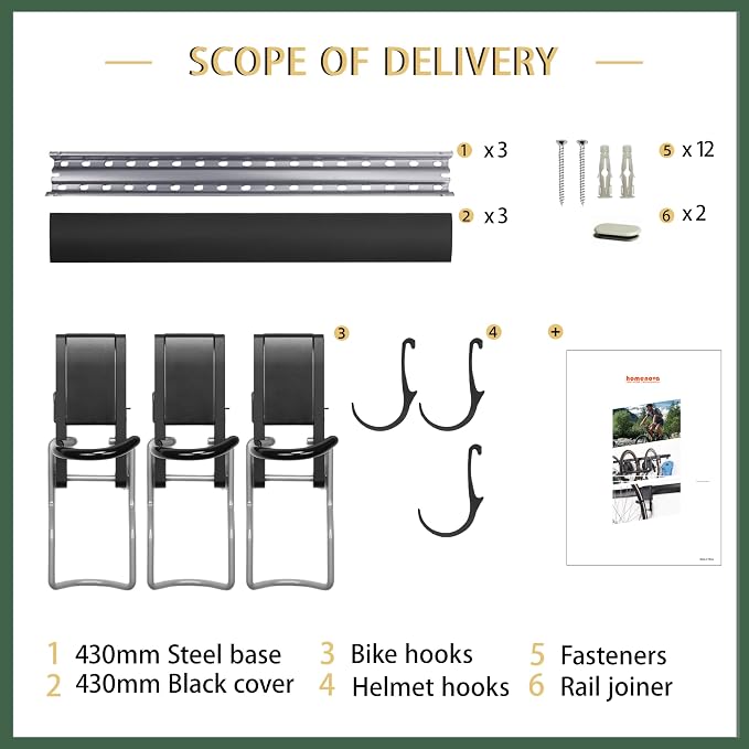 Wall 2/3/4 Bike rack, Fits Max 3 Inch for Mountain Bike eBike, 110 lbs Weight Capacity, with Helmet Hook, Modular Hook Track Design Heavy duty Wall mount Bicycle Hanger for Garage Storage