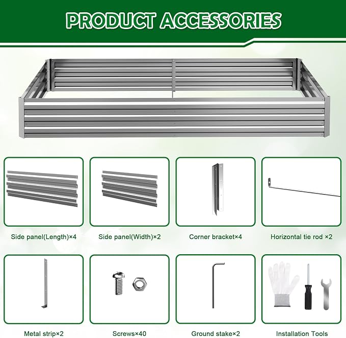 6x3x1FT Galvanized Raised Garden Bed, Metal Planter, Silver,1 Pack | Thick Galvanized Steel, Easy Assembly,Outdoor Patio,Open Bottom,Smooth Surface,Planter Kit for Vegetables, Herbs, Flowers