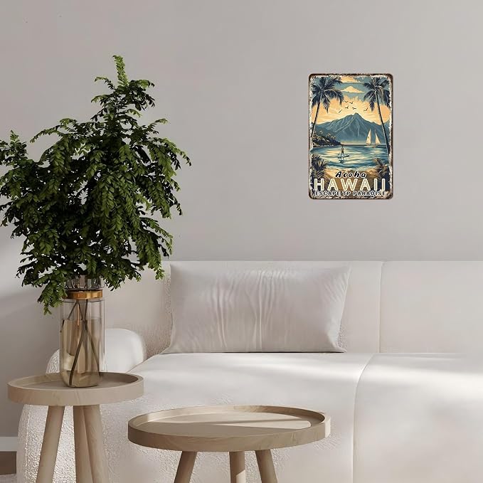 Vintage Tin Sign Aloha Hawaii Tin Sign for Cafes Bar Club Wall Decor 12 * 8inch