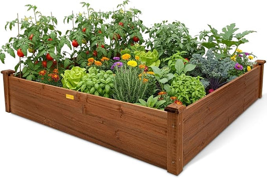 Hollyone 48" X 48" inches Wood Raised Garden Bed Frame Planters Wooden Elevated Planting Planter Box for Outdoor Herb Vegetables Flowers Grass Lawn Yard Patio - Brown 4×4ft