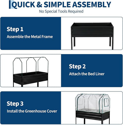 48×24×56in Galvanized Elevated Raised Garden Bed with Legs, Greenhouse Cover & Bird Net, Deep Metal Raised Planter Box for Backyard Patio Balcony Vegetables Herbs Flowers