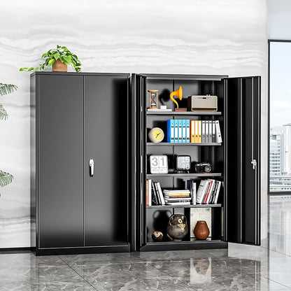 INTERGREAT Black Metal Storage Cabinet Doors, 72" Locking Steel Storage Cabinet with Shelves, Tall Metal Cabinet Lockable Steel Cabinets for Home Office, Garage