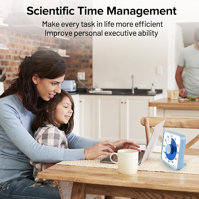 Secura 60-Minute Visual Countdown Timer, 7.5-Inch Oversize Classroom Visual Timer for Kids and Adults, Durable Mechanical Kitchen Timer Clock with Magnetic Backing (Navy Blue)