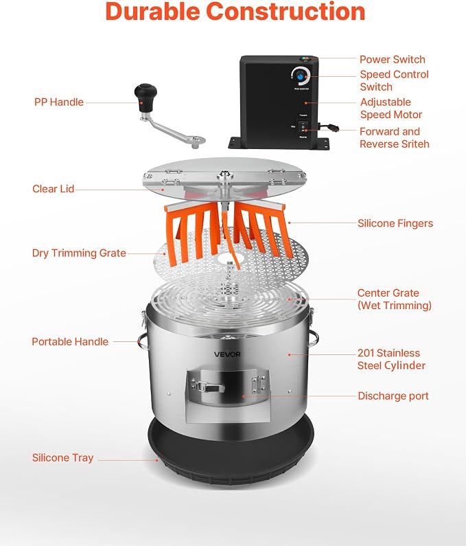 VEVOR Electric Bud Leaf Trimmer, 2-in-1 Manual & Electric, 16 in Bud Trimmer with Stainless Steel Blades, Visual Cutting, Wet & Dry Hydroponic Cutting Machine with Tray, for Plant Buds Flowers