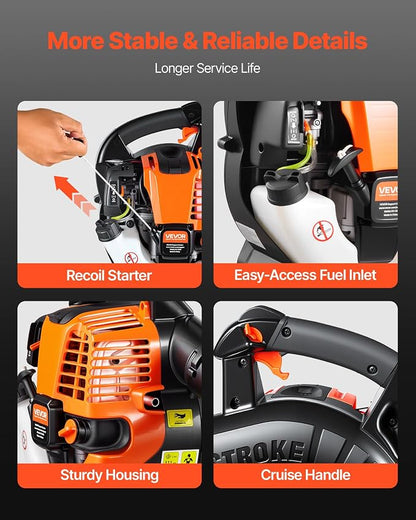 VEVOR Gas Leaf Blower, 25.4CC 4-Stroke Gas Powered Handheld Leaf Blower with 0.75L Fuel Tank, 340 CFM Air Volume, 130 MPH Air Speed, Ideal for Lawn Care, Leaves Cleaning, Yard Debris & Snow Removal | 0.75L Fuel Tank, 340 CFM Air Volume, 130 MPH Air Spe...
