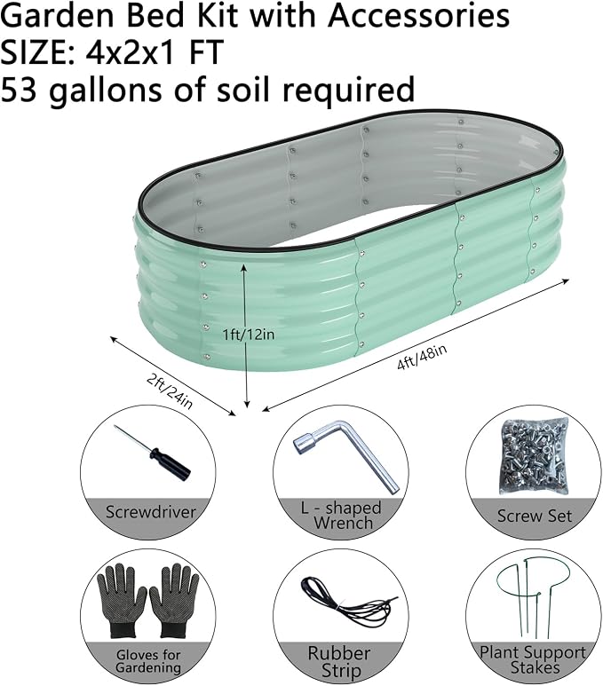 ZFHgarden Galvanized Metal Planter Raised Garden Bed Kit for Gardening Outdoor，4x2x1ft Planter Grow Garden Box Raised Flower Bed，Long Vegetable Clearance Herb Raised Garden Beds for Gardening Green