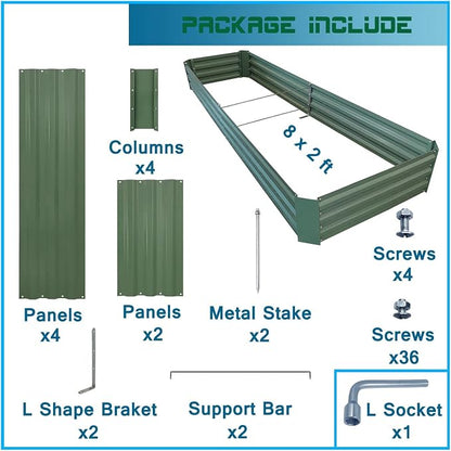 8x2x1ft Green Metal Raised Garden Bed Kit, Galvanized Outdoor Planter Box for Vegetables, Flowers, Herbs, and Succulents,120 Gallon Capacity