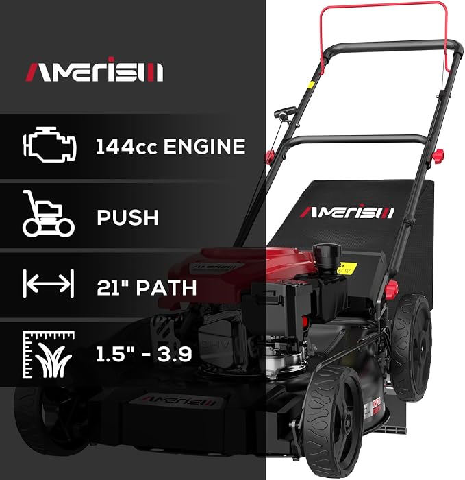 AMERISUN Gas Lawn Mower, 21" with 144cc 4-Cycle OHV Engine 3-in-1 Walk-Behind Push Lawn Mower (AV8621P1)