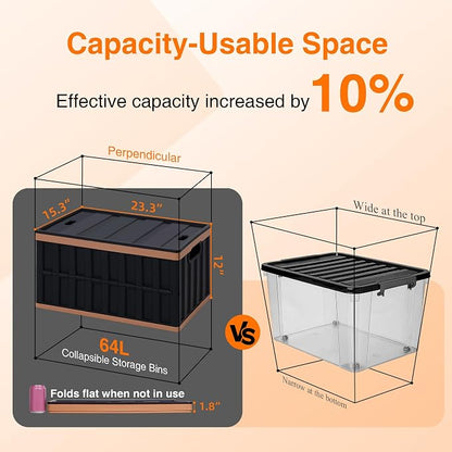 Citylife 64L Collapsible Storage Bins with Lids Plastic Storage Containers for Organizing Stackable Storage BoxLarge Heavy Duty Utility Crates, 4 Packs