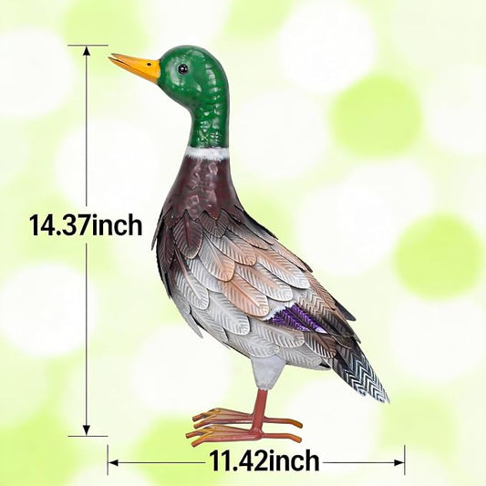 Shorayn Garden Statue Metal Duck Life-Size Mallard Indoor Outdoor Decor Handmade Iron