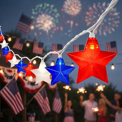12Ft 4th of July String Lights, 20L LED Red White and Blue Star Lights Plug in for Patriotic Home Porch Mantel Classroom Backyard Tree Decor, Independence Day Decorations, Indoor and Outdoor Use