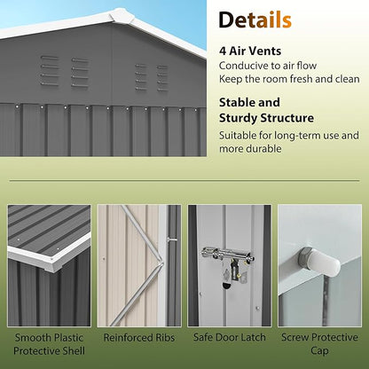 YOPTO 10x8 FT Large Outdoor Storage Shed with Window, 2 Lockable Doors & Sloped Roof, Heavy Duty Metal Tool Shed for Garden, Patio, Backyard, Lawn, Dark Gray
