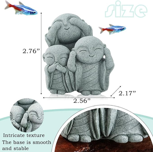 Mini Zen Monk Praying Statue Small Buddha Jizo Figurine Sandstone Feng Shui Sculpture Ornament for Fish Tank Decor Home Garden Good Luck Decoration - No Evil