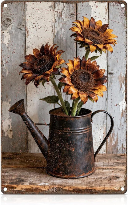 Sunflower Bucket Metal Tin,Summer Flower Sign | Rustic Summer Wall Art for Living Room Bedroom Greenhouse Garden Yard Wall Decor