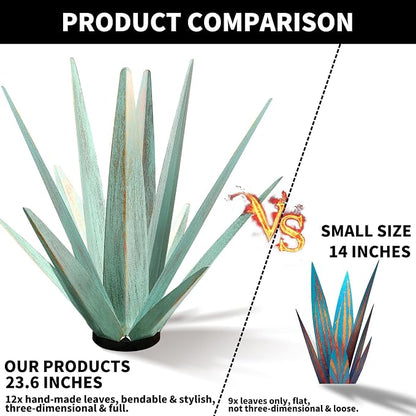 KODIBO Large Tequila Rustic Sculpture, Rustic Metal Agave Plants for Outdoor Patio Yard, Home Decor Hand Painted Metal Agave Garden Yard Statue, Outdoor Lawn Ornaments (Mint Green - L)