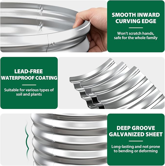 24" Diameter Round Raised Garden Bed - 17 Inch Tall, Heavy-Duty Galvanized Steel Planter Box with Wave-Shaped Panels for Vegetables, Herbs & Flowers (1, Silver, 24 Inch Diameter)