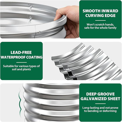 24" Diameter Round Raised Garden Bed - 17 Inch Tall, Heavy-Duty Galvanized Steel Planter Box with Wave-Shaped Panels for Vegetables, Herbs & Flowers (1, Silver, 24 Inch Diameter)