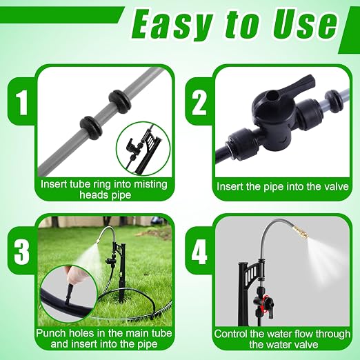 15 Sets 360° Adjustable Irrigation Misting Heads with Stake Micro Spray Emitters with 1/4" Irrigation Tubing on Riser Stake,Automatic Atomizing Sprinkler Stake Assembly for Garden Watering System