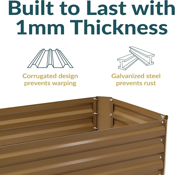 Sunnydaze Galvanized Raised Garden Bed Kit - 4x2x1 ft Outdoor Raised Garden Bed - Metal Planter Box for Vegetables, Flowers, Herbs - Brown - 4' x 2' Rectangle
