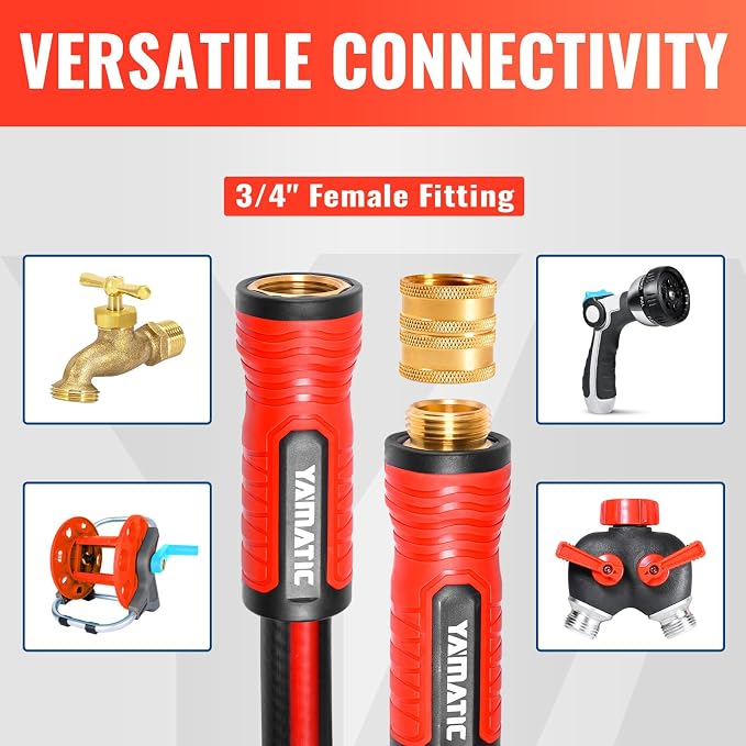 YAMATIC 3FT Flexible Garden Hose Female to Female 5/8in, Burst 300 PSI | 3 ft Short Leader Hose, 2-in-1 Dual Use with 3/4" Solid Brass Swivel Fittings, Small Water Hose Extension for Reel Lawn Yard