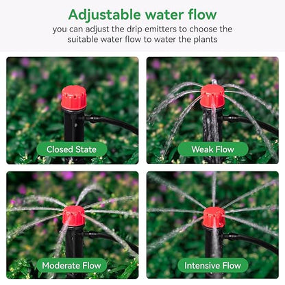 100pcs Drip Irrigation Emitters for 1/4" Drip Tubing | Adjustable 360 Degree Water Flow, 5" Arrow Stake, Garden Irrigation Drippers, For 4-7mm Watering System Kit