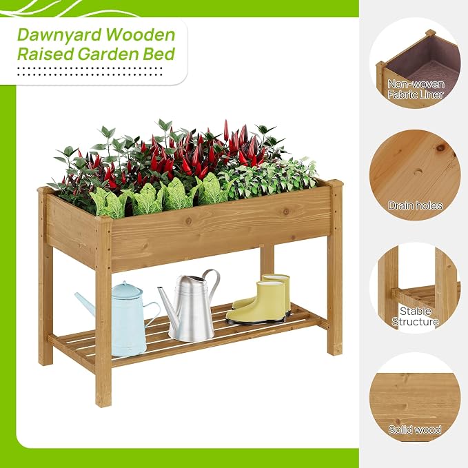48x24x30.7in Wood Raised Garden Bed with Legs Elevated Planter Box Gardening Outdoor Planter Box Patio Kit Planting Bed for Vegetables Flowers Herbs Outdoor for Patio Balcony Backyard (Brown, Medium)