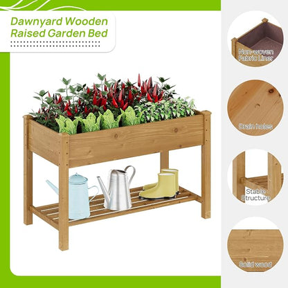 48x24x30.7in Wood Raised Garden Bed with Legs Elevated Planter Box Gardening Outdoor Planter Box Patio Kit Planting Bed for Vegetables Flowers Herbs Outdoor for Patio Balcony Backyard (Brown, Medium)