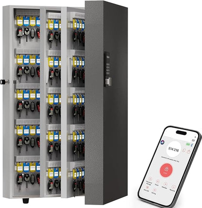 WeHere 360-Key Smart Key Lock Box, Wall-Mount Key Cabinet with Key Management App(Track Key Borrow/Return), Keypad, Bluetooth & WiFi Unlock (Sold Separately) for Commercial, School, Rental, Office