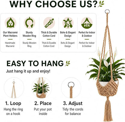 Shappy 1 Pack Boho Macrame Plant Hanger, Large Hanging Planter Plant Holder Pot Hanger Hanging Basket Wall Planters, Plants Lover Gift for Indoor Garden (Spiral Knot,Jute Color)