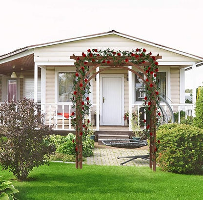 Outvita 7Ft Dark Brown Wooden Garden Arbor Arch Trellis | Heavy duty wood pergola archway for climbing roses vines, perfect for patio lawn courtyard wedding ceremony decor